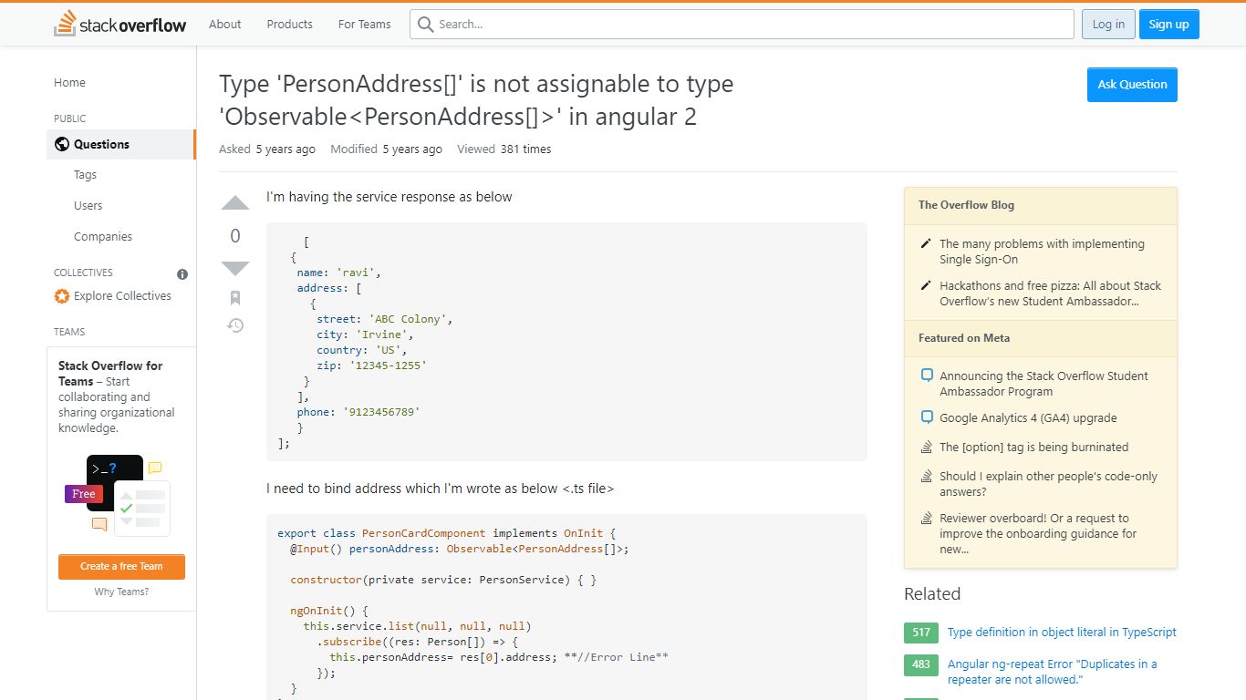 angularjs - Type 'PersonAddress[]' is not assignable to type ...